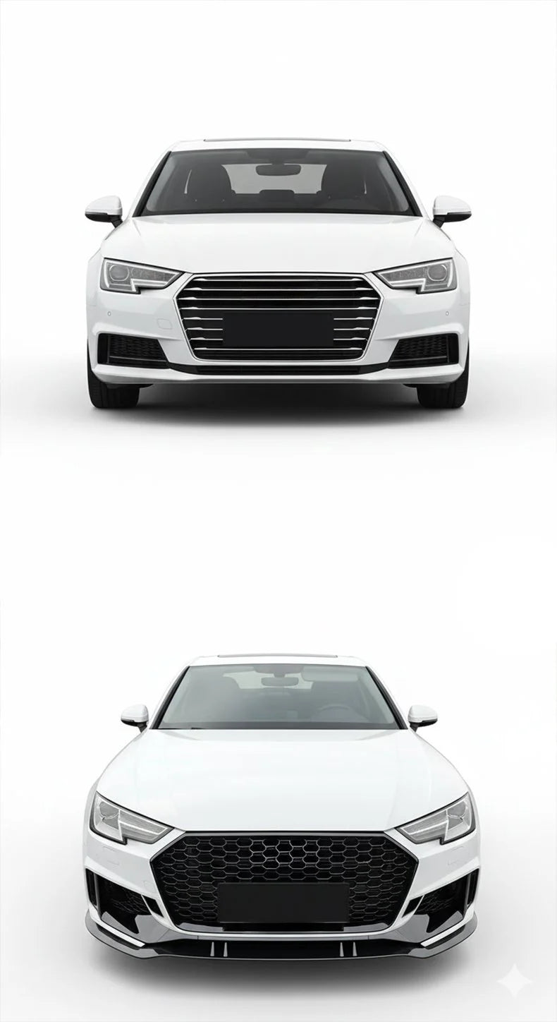 Gloss Black / Carbon Fiber Front Lip w/ Canard - Audi A4 S4 RS4 Sedan (2015-2020) B9