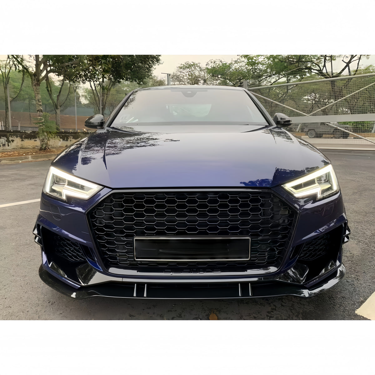 Gloss Black / Carbon Fiber Front Lip w/ Canard - Audi A4 S4 RS4 Sedan (2015-2020) B9