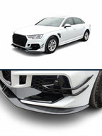 Gloss Black / Carbon Fiber Front Lip w/ Canard - Audi A4 S4 RS4 Sedan (2015-2020) B9