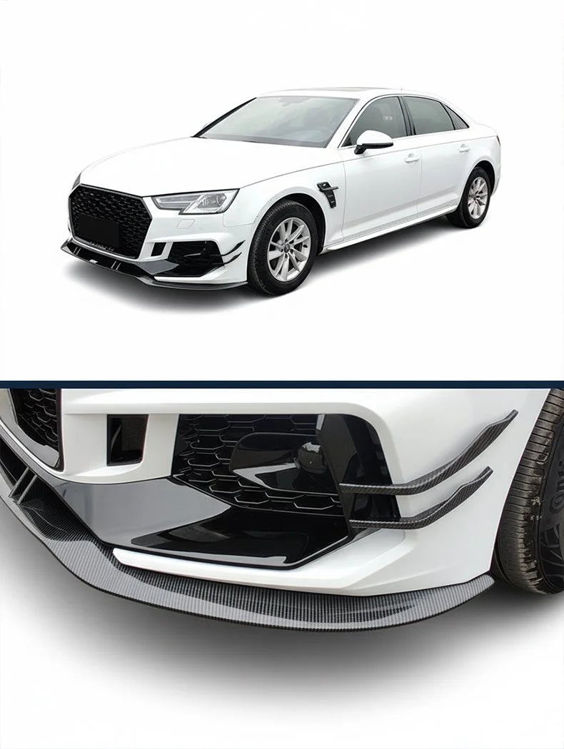 Gloss Black / Carbon Fiber Front Lip w/ Canard - Audi A4 S4 RS4 Sedan (2015-2020) B9
