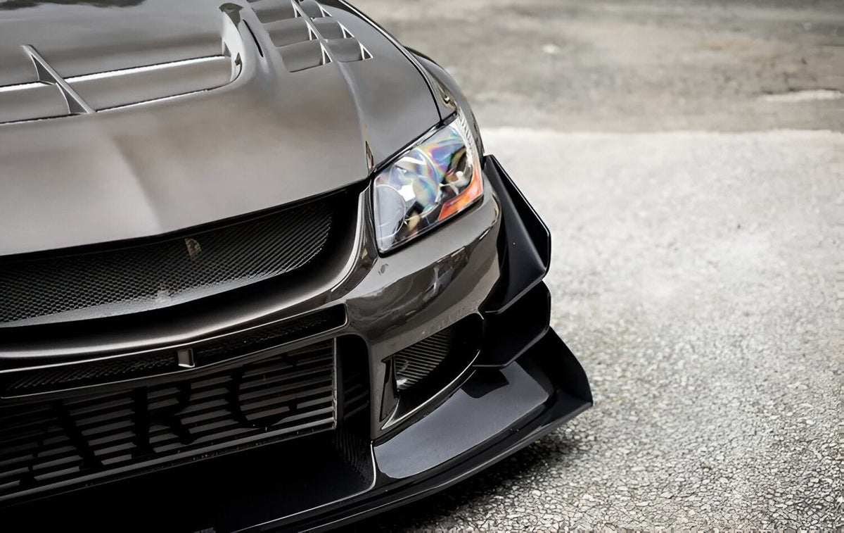 Voltex X Style Carbon Fiber Front Canard - Mitsubishi Evolution 7 8 9 ( 2001 TO 2007 ) CT9A