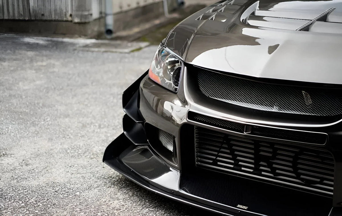 Voltex X Style Carbon Fiber Front Canard - Mitsubishi Evolution 7 8 9 ( 2001 TO 2007 ) CT9A