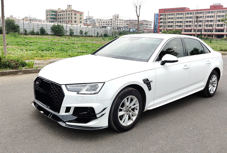 Gloss Black / Carbon Fiber Front Lip w/ Canard - Audi A4 S4 RS4 Sedan (2015-2020) B9