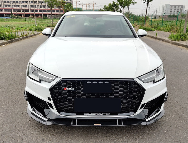 Gloss Black / Carbon Fiber Front Lip w/ Canard - Audi A4 S4 RS4 Sedan (2015-2020) B9