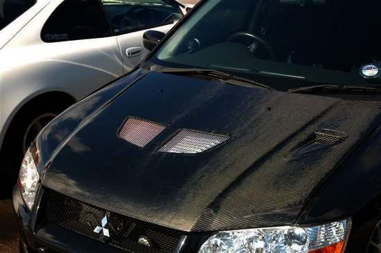 OEM Style Carbon Fiber Hood Double Hood Vent - Mitsubishi Evolution 7 8 9 ( 2001 TO 2007 )